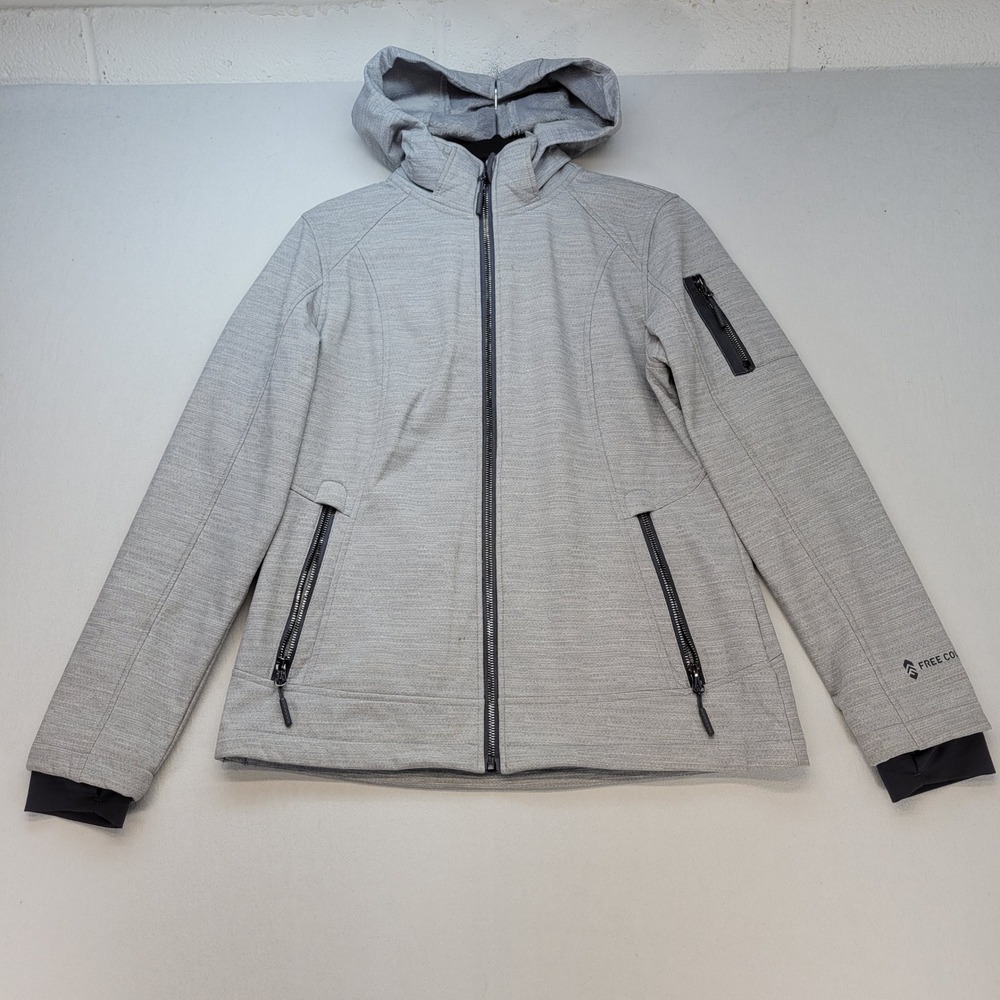 Free Country Softshell Jacket Womens Small Gray Fleece Lined Hooded Thumbhole